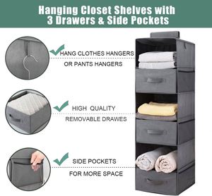 Hanging Closet Organizer with 2 Drawers and 1 Underwear Drawer Foldable Closet Hanging <b>Shelves</b> Hanging Clothes <b>Storage</b> <b>Box</b> PE - Product Image 6