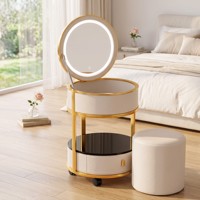 Miroir de Maquillage LED 3 Couleurs en Acier Inoxydable pour Dressing d'Hôtel Moderne avec Panneau de Rangement et Recharge Sans Fil
