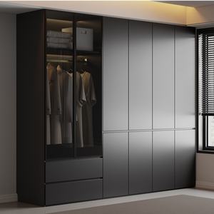 Luxuriöser Dunkelgrauer Modularer Kleiderschrank mit Transparenten Glastüren Soft-Close Schubladen Anpassbarer Schrank für Zuhause und Hotel - Product Image 1