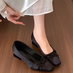 Zapatos de Tacón Grueso con Lazo de Satén y Chifón Estilo Francés para Mujer, Novedad 2026, Estilo Coreano, Perfectos para Vestidos - Product Image 5