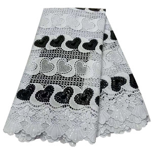 Tessuto cordone 2023 africano nuovo Design bianco e nero Guipure tessuto di pizzo 5 iarde per il vestito ml7 g287 - Product Image 1