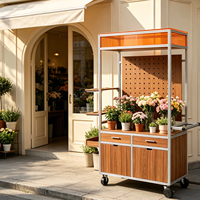 Chariot de présentation mobile pour fleuriste en profilé aluminium avec panneau perforé, tiroir et roulettes