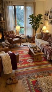 Tapis en laine tissé à la main du sud-ouest |   Tapis géométrique tribal bohème pour salon, chambre à coucher, décoration de sol rustique pour maison de style farmhouse - Product Image 6