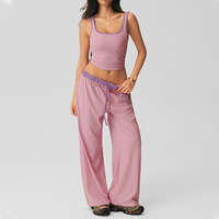 Ensemble décontracté pour femme à pois, pantalon large, débardeur court ajusté color block, pantalon long, ensemble de sport et yoga