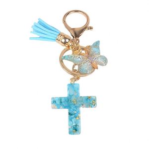 Wholesale Resin Bag Pendant <b>Key</b> <b>Chain</b> Trinket Accessories Gift Butterfly Jesus Christian Cross Charms Keychain With Tassels - Product Image 4