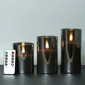 Bougie led 3d vraie flamme lumière à piles télécommande verre gris bougies électroniques sans flamme