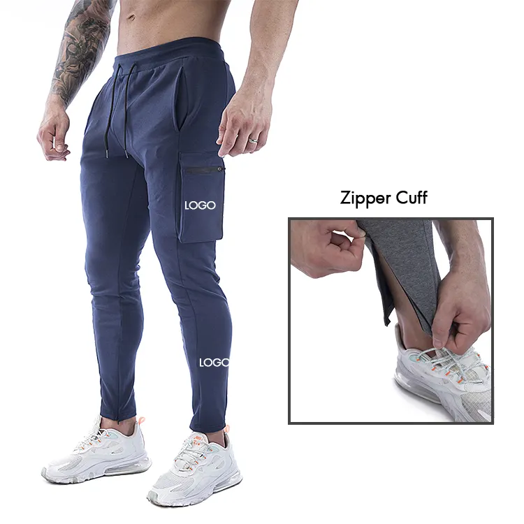 Toptan artı boyutu havlu kumaş kargo boş koşucu pantolonu Zip ayak bileği eşofman altları Slim Fit Sweatpants Joggers erkekler