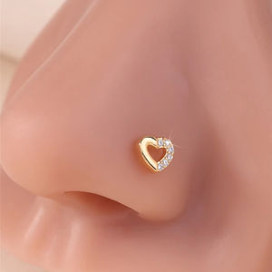 Lot de 20 clous de nez en forme de L CZ, petit cœur, couleur or et argent, piercing de nez pour femmes et filles, bijoux narines mignons, vente en gros, 1 pièce - Product Image 1