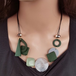 Handmade Vintage Geometric Wood Acrylic Pendant Women Necklace DIY Trendy Vacation Adjustable Neck Jewelry Accessories - Product Image 1