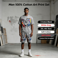 Ensemble de sport décontracté deux pièces pour hommes, motif graffiti, t-shirt et short amples grande taille, personnalisable avec impression sur mesure