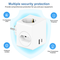 Adaptador de Viaje 5 en 1 para la UE con 1 Enchufe Schuko + 2 Enchufes Europeos y Puertos USB, Adaptador de Pared Compacto y Portátil para el Hogar y Viajes