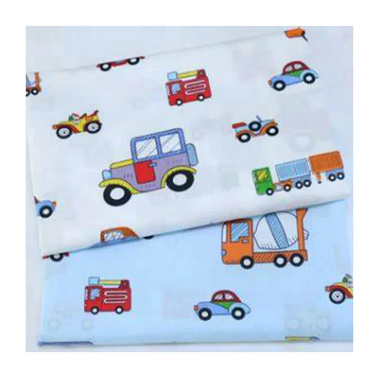 Microfiber fabric 100% polyester sky blue car pattern cartoon bed printed fabric for kids