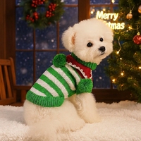 Pull confortable pour animaux de compagnie pour Noël et l'hiver, en acrylique, rayé rouge et vert, costume de fête pour chiot et chaton