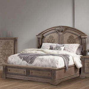 Cómoda Rústica de Roble Envejecido para Dormitorio con 5 Cajones y Perillas Minimalistas con Panel Tallado a Mano - Product Image 3