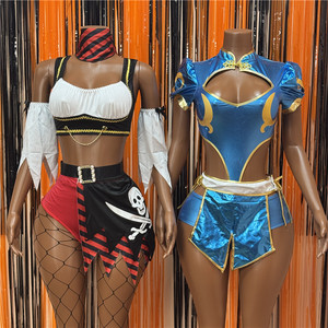 Set Costume da Pirata per Donna, Top e Pantaloncini, Uniforme Cheongsam, <span class=keywords><strong>Abbigliamento</strong></span> Sexy per Giochi <span class=keywords><strong>di</strong></span> Ruolo, <span class=keywords><strong>Halloween</strong></span>, Carnevale e Feste - Product Image 1