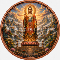 Pièce commémorative en cuivre pur 999 de 1 Troy oz, haute relief, impression UV, divinités bouddhistes, objet de collection