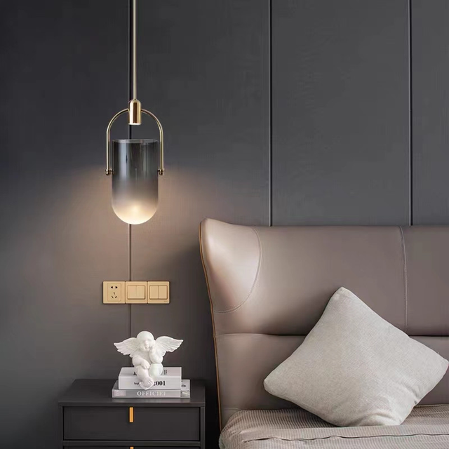 Hot Sales Nordic Smoky Gray Glass Adjustable Height Dimmable LED Pendant Light for Dining Room Kitchen Island Middle Size