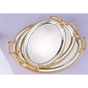 Nordic Style Luxury Metal <b>Tray</b> with Gold Handle Oval <b>Mirror</b> Storage <b>Tray</b> for Living Room Coffee Table - Product Image 4