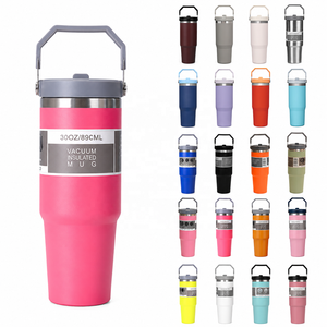 Gobelet Isotherme à Double Paroi sous Vide avec Logo Personnalisé, Couvercle à Rabat, 20 oz 30 oz, Tasses d'Extérieur, Bouteille d'Eau Chaude en Acier Inoxydable avec Couvercle à Paille - Product Image 1
