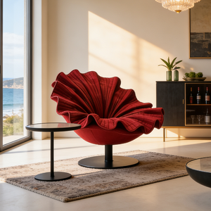 Poltrona Moderna a Forma di Petalo, Sedia Girevole di Design a Fiore, Seduta in Tessuto per Salotto, Hotel, Villa e Tempo Libero - Product Image 1