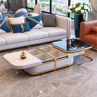 Meuble de salon moderne Meuble TV de luxe Ensemble table basse en bois et acier inoxydable avec dessus en marbre et rangement