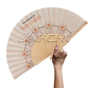 Éventail pliant en bois avec tissu pour décoration murale, vente en gros - Product Image 2