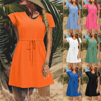 Nouvelle Robe d'Été Décontractée en Mousseline Lavable pour Femme 2025 – Modèle Uni avec Taille Creuse et Col en V à Manches Courtes