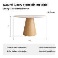 Table à manger ronde en marbre naturel, style italien, luxe léger, minimaliste, pour villa et hôtel, meubles de salle à manger, pieds en bois