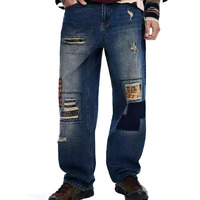 Jean droit vintage pour homme, noir, coupe slim, décontracté, 100 % coton, avec logo personnalisé, délavé et vieilli, été-automne