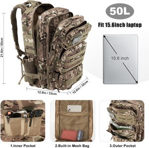 <b>Camo</b> 50L Mens Daypack 15.6 Inch Laptop <b>Rucksack</b> Molle Hydration Outdoor Trekking Hunting Fishing Cycling Travel Tactical Bag - Product Image 2