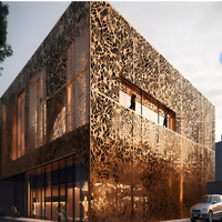 Conception de mur extérieur de bâtiment moderne, façade en aluminium personnalisée avec panneaux muraux perforés en aluminium