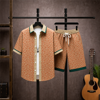 Ensemble de chemises à manches courtes 100 % coton personnalisées pour hommes, avec strass, imprimé géométrique formel, col contrastant, logo personnalisé, OEM, ODM, approvisionnement en gros