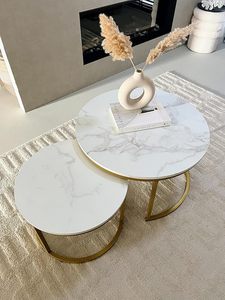 Ensemble de tables basses rondes modernes, style minimaliste, OEM/ODM, plateau en pierre frittée de haute qualité, personnalisable - Product Image 3