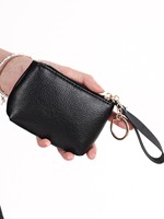 Dompet Koin Kulit PU Grosir Cetak Logo Kustom, Dompet Kartu Kecil, Penutup Ritsleting, Tas Genggam Mini dengan Tali, Tas Vintage untuk Penggunaan Sehari-hari