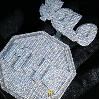 Bijoux personnalisés hiphop, grand cadre, pendentif octogonal, baguette en zircon, breloques à lettres glacées, pendentif bling cz