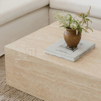Table basse rectangulaire en travertin Newstar, meubles de salon modernes, socle en marbre beige, table basse en marbre