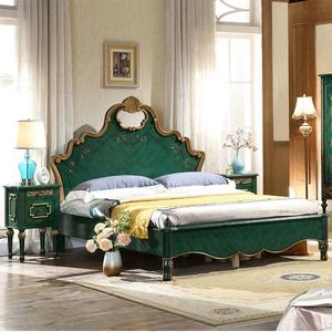 Cama King/Queen Size Tapizada en Madera Maciza Estilo Americano Vintage Verde 1.8m/1.5m Muebles de Dormitorio - Product Image 4