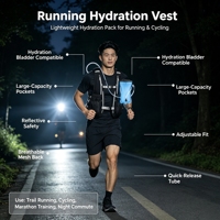 Sac à dos d'hydratation léger en polyester compatible avec poche à eau, maille réfléchissante, ajustement réglable pour la course et le cyclisme