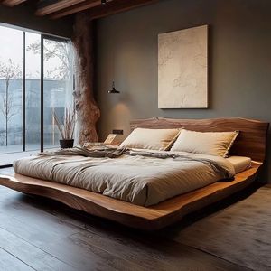 Cadre de lit double en bois massif, structure à mortaise et tenon, style chinois, mobilier de chambre d'hôtel - Product Image 3