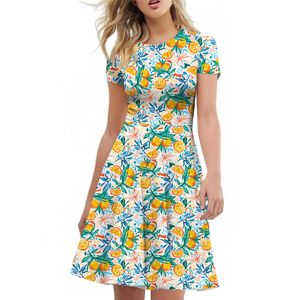 Phụ Nữ Của Quần Áo Phụ Nữ Mới Dễ Thương Chanh Sọc O-Cổ Ngắn Tay Áo Eo Thanh Lịch Ăn Mặc Pleated Lớn Đu Phụ Nữ Ăn Mặc Giản Dị - Product Image 3