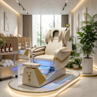 Fauteuil de pédicure électrique de luxe avec bassin à pieds en cristal, lumière ambiante LED, massage complet du corps, fauteuil inclinable pour soins des pieds en salon