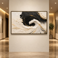 Peinture à l'huile abstraite noire, blanche et dorée, texture 3D impasto, toile, art mural pour hôtel moderne, couloir, décoration intérieure