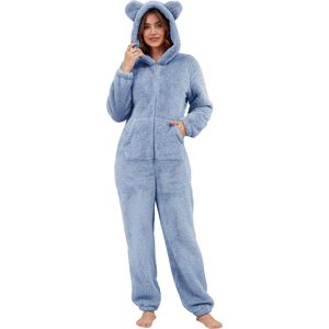 Womens Fleece Onesie Pajamas With <b>Teddy</b> Ears Zipper Hooded Long Sleeve Cozy Sleepwear Winter Warm Fuzzy One Piece Romper - Product Image 1