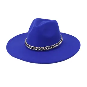 Black Plain Red Orange Blue Dark Unisex Ribbon Accessory Style Fedora Hat Panama Wool Felt Cheap Fedora Hat For Men Women