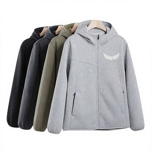 เสื้อแจ็คเก็ตมีฮู้ด ผ้าฟลีซ ยูนิเซ็กซ์ สีเทา สีดำ สีเขียวมะกอก สไตล์ลำลอง สำหรับฤดูใบไม้ร่วง ซิปด้านหน้า ปักโลโก้ ทรงปกติ ผลิตจากผ้าโพลีเอสเตอร์ - Product Image 1