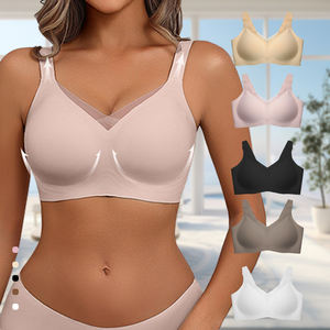 Toptan Seksi V Yaka Yumuşak Nefes Alan Push-up Destekli Sütyen Özel Logo Telsiz Destekli Konforlu Tek Parça Dikişsiz Kadın İç Giysisi - Product Image 1