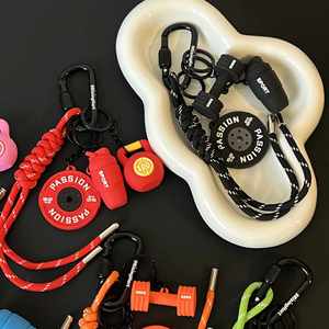 Breloque de sac unisexe sportive en caoutchouc en forme de mini haltère de gym avec corde tressée, cadeau pour les passionnés de fitness, produit phare - Product Image 2