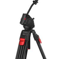 Trépied professionnel KINGJOY pour équipement photographique, avec tête fluide en Mg-Al, levage en un clic, pour diffusion, vidéosurveillance et caméras vidéo robustes