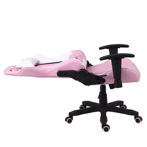 <span class=keywords><strong>Silla</strong></span> de Juego Ergonómica Giratoria Moderna para Niños con Base de Cinco Estrellas en Cuero Blanco y Rosa, Reposapiés de Hierro para Gamers - Product Image 3