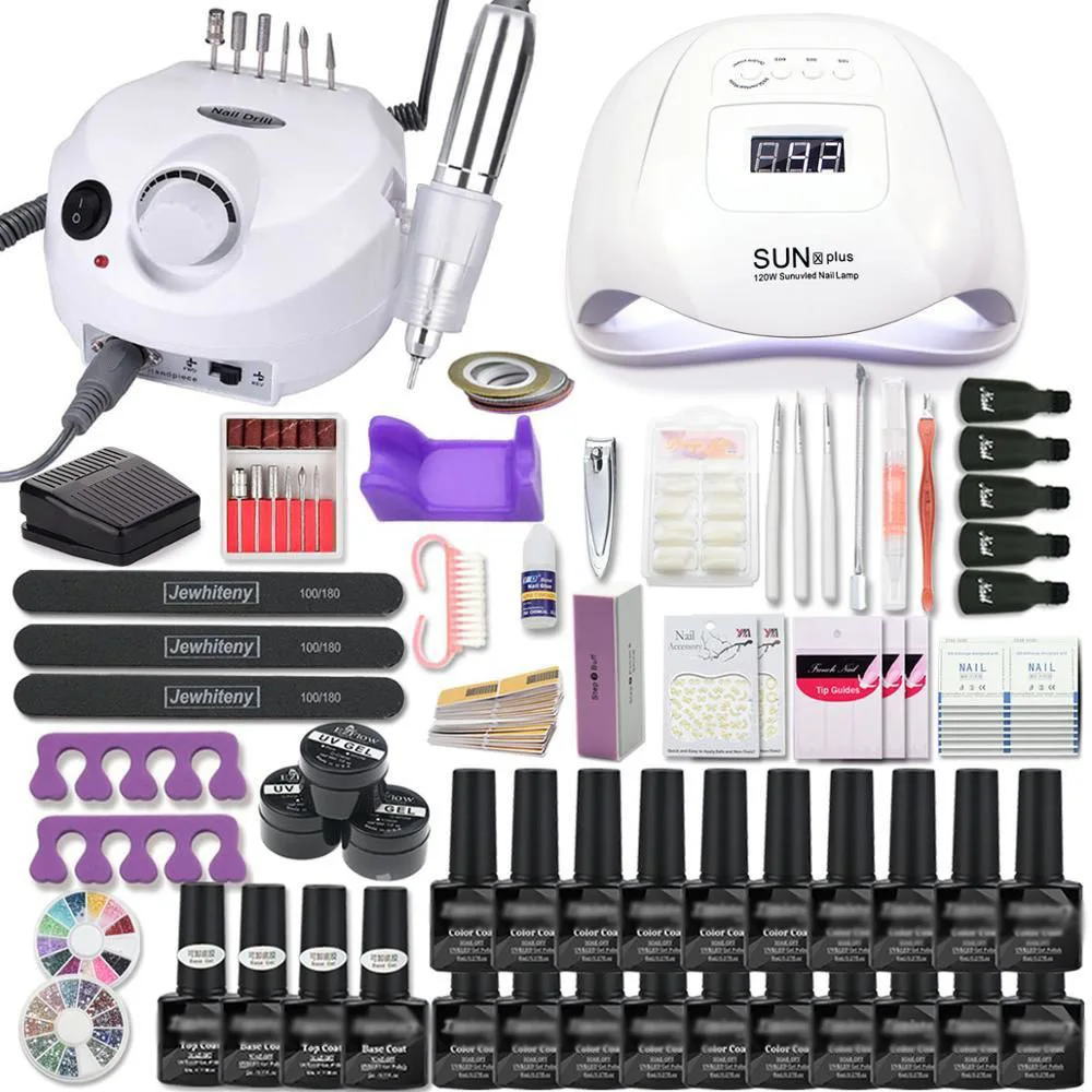 Offre Spéciale Nail Art Kits Ensemble Professionnel Avec Lampe UV Perceuse À Ongles Électrique Brosse Manucure Pédicure Art Outils Gel Vernis À Ongles Kit